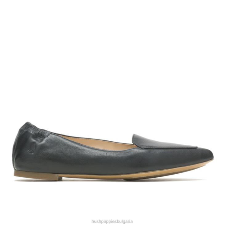 равни обувки | Hush Puppies HTLHD49 Жени лешников пойнт плосък Черна кожа
