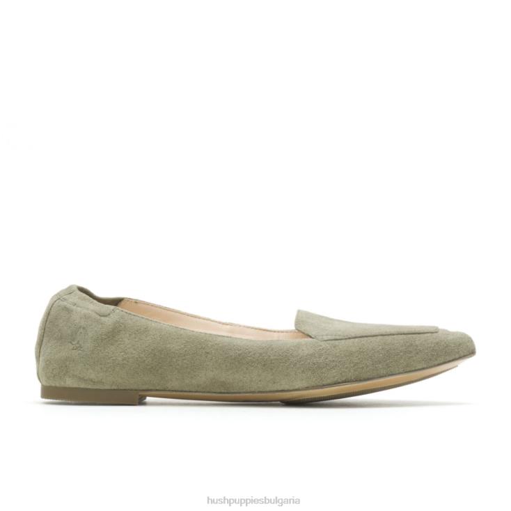 равни обувки | Hush Puppies HTLHD56 Жени лешников пойнт плосък маслинен велур