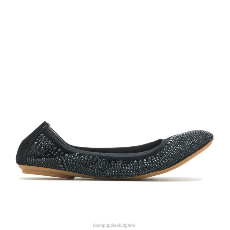 балетна квартира | Hush Puppies HTLHD76 Жени целомъдрен балет 2 черен велур с шипове