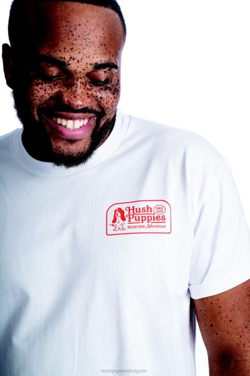 тениски | Hush Puppies HTLHD364 мъже ретро графична тениска с басет хаунд бяло
